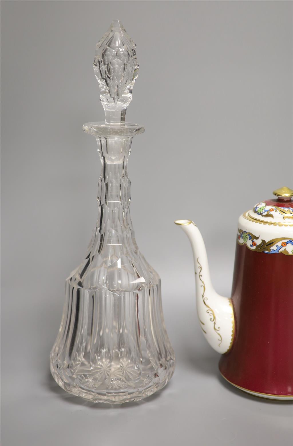 A Royal Albert coffee service and a pair of cut glass decanters